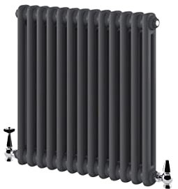 Go Bathrooms Utopia Grey Horizontal Radiator 600 x 605mm Traditional Cast Iron Style 2 Column Anthracite Central Heating Living Room Radiator