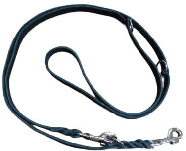 Hundeleine aus Fettleder, 3fach verstellbar, 2,70m lang mit Bolzenhaken aus Chrom, Doppelführleine, geflochten, 12mm/15mm (Schwarz, 12mm)