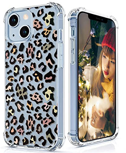 CAROKI for iPhone 14 Plus Clear Case, [Anti-Yellowing] with Leopard Print Pattern for iPhone 14 Plus Clear Case Bumper Protective Shockproof Soft Cover Case for iPhone 14 Plus 6.7-Leopard Print
