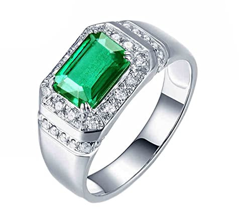 Homxi Ringe Herren,Eheringe Platin 950 Rechteck mit 1.42ct Smaragd 0.35ct Diamant Männer Ring Verlobung Silber Grün Größe 49 (15.6)