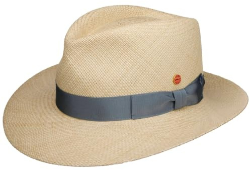 Mayser Sombrero Bogart Panamá Mujer/Hombre - Made in The EU de Paja Sol Playa con Banda Grosgrain, Grosgrain Primavera/Verano - 60 cm Natural-Azul