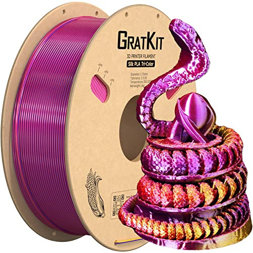 Gratkit Silk Tri-Color PLA Filament,3D Printer Filament 1.75mm, -0.03mm, 1KG/Roll, Silk PLA Red/Gold/Purple