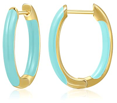 MESOVOR 18 Karat Vergoldete Creolen Ohrringe mit Emaillefarbe, U-förmige Kleine Leichte Huggie-Ohrringe Geschenke für Frauen und Mädchen (Blau)