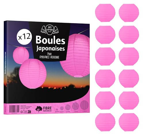 12 x Papierlaternen, 10 cm, Fuchsia – Hängeleuchte aus Papier 10 cm (12 Zoll) Typ japanische Laterne für Dekoration Hochzeit – 12 Stück – Das Muss aus der Reihe von Lampions Papier – Anleitung in