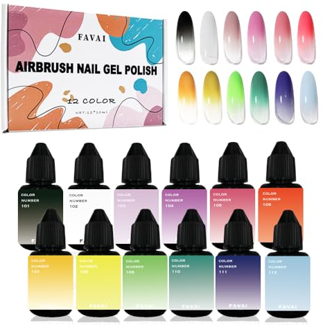 FAVAI Airbrush-Gel-Nagellack in 12 Farben, Frühlings- und Sommer-Kollektion, 12 x 10 ml