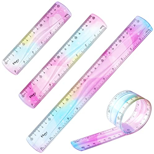 3 Stück Lineal Flexibel, Lineal 30,20,15cm Grundschule, Lineal Biegsam Bruchsicher, Weich Lineal Bunt für Kinder und Erwachsene, Schule Büro Zuhause