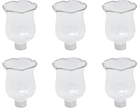 Clear Glass Votive Cups with Peg 6 Pack, Tulip Votive for Candelabra Candle Holder, Home Interior Candle Sconce Glass Replacement Parts, Shabbat Candle Glass Oil Lamp, 4E's Novelty (2.75 Tall)