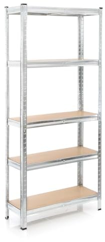 Wiltec Schwerlastregal 75x30x174cm, Gesamtlast 875kg, Steckregal verzinkt aus Stahl, Lastenregal mit 5 Ablagen, Werkstattregal