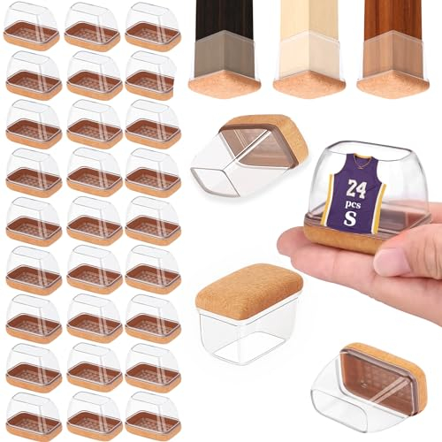 Protectores rectangulares para Patas de Silla para Suelos de Madera Dura, 24 Almohadillas de Fieltro para Muebles, taburetes de Bar, Escritorio, Fundas Transparentes para Patas de Silla para Proteger