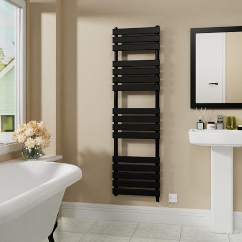 Warmehaus Electric Flat Panel Heated Towel Rail Black Bathroom Ladder Radiator Warmer 1600x450mm 800W