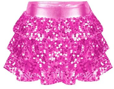 Aiihoo Mädchen Röcke Pailletten Tanz Rock Glitzer Tütü Rock Kurz Ballett Minirock Bauchtanz Hüfttuch Bleistiftrock Tanzkostüm für Latin Jazz Hot Pink 122-128