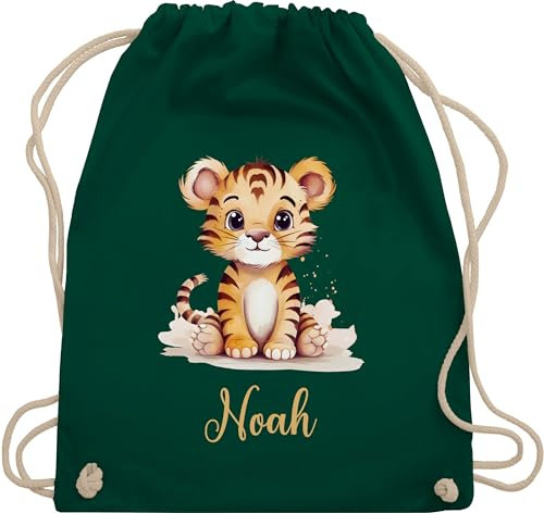 Turnbeutel Rucksack - Zootiere - Tiger - Unisize - Dunkelgrün - tiermotiv personalisierte tigermotiv tiger, geschenke motiv personalisieren