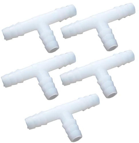 BE-TOOL 5 Stück T-Verbinder Schlauchverbinder Winkel, Luftschlauch Verbinder mit Widerhaken, Aquarium-Schlauchadapter Kunststoff für Garten, Luftpumpe, Bewässerungssystem (8mm)