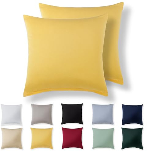 Alreya Jersey Kissenbezug - 60x60 cm - 2er Set - Gelb | 100% Baumwolle Kissenhülle mit Reißverschluss - Kopfkissenbezug für Kissen 60 x 60 cm - Waschbar - Oeko-Tex zertifiziert