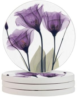 Runde Untersetzer, Kieselgur-Untersetzer, Getränkeuntersetzer, Tassen, Untersetzer, Tassen, Matten, 4er-SetLavendel-lila Hoffnungsblumen