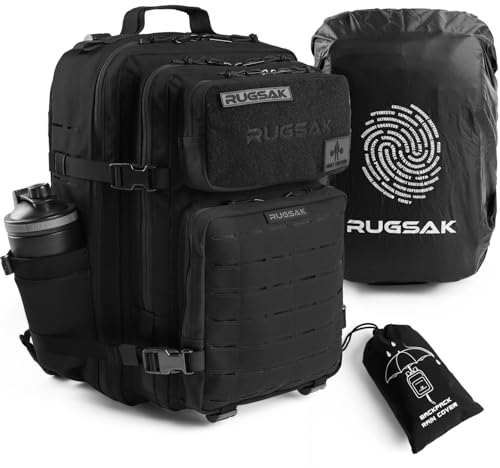 RUGSAK® ALPHA | Taktischer Rucksack [20-45L] Wasserdicht & EXTREM Robust | Militär Survival Backpack | für Outdoor Arbeit Wandern Camping und Gym | Molle Reiserucksack Herren & Damen (Phantom Black)