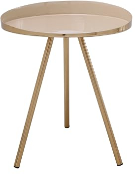 Qiyano Beistelltisch in Tablettform rund Gold glänzend 100% Eisen Metall schlicht modern Dreibein Wohnzimmer Couch Deko Nachttisch Schlafzimmer Vorraum Pflanzen Höhe: 48,5 cm Farbe: Elfenbein
