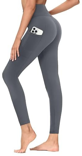 TNNZEET Leggings Damen High Waist mit Taschen Sporthose Blickdicht Sportleggins Lang Weiche Yogahose Elastische Hosen Sport Gym Laufhose(Dunkelgrau,S-M)