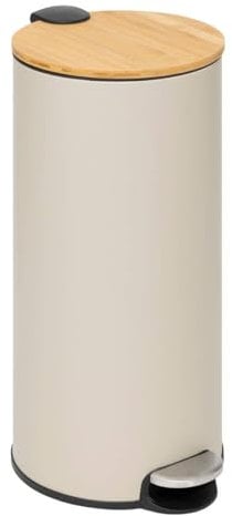 5Five - Poubelle cuisine 30 litres - Beige - Modern Color - Couvercle en bambou - Seau amovible et Poignée arrière