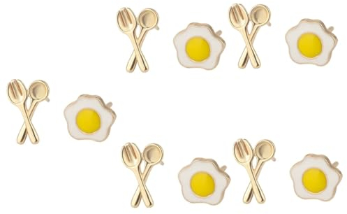 AOKWAWALIY 5 Pairs Poached Egg Earrings Decorative Earrings Lovely Poached Egg Asymmetric Ear Accessory Jewelry Asymmetric Fork Spoon