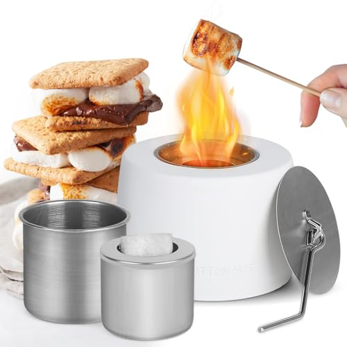 EFUTURETIME Cheminée Ethanol de Table Portable Interieur Exterieur, Cheminee Bioéthanol Concrete AVCE Chambre de Combustion en Acier Inoxydable pour Décoration, Blamc