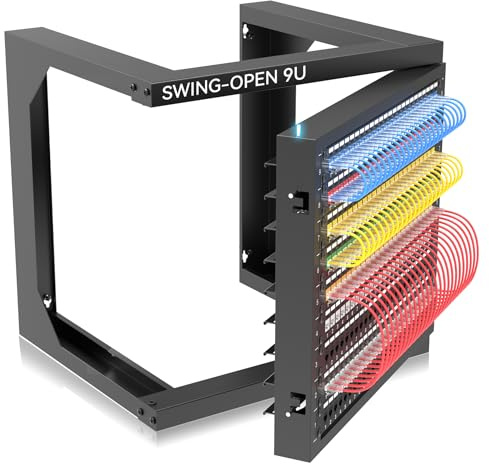 Server Rack Wandhalterung 9U mit Swing Open, Wandhalterung Netzwerk-Rack für 48.3 cm Geräte, Computerregale & Schränke für einfachen Zugriff, stabiles Heimnetzwerk Rack für kleinen Raum