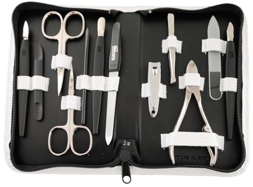 12teiliges Maniküre Set mit Leder-Etui Nagelpflege Solingen* (Weiß)