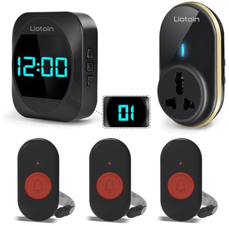 LIOTOIN Wireless Caregiver Pager Elderly Alarm Call Button Personal Alarms Call Bell For Elderly Patient Disabled Nurse Alert System 3 Waterproof Call Button 2 Plugin Receiver