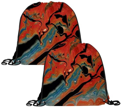 VAPOKF 2PCS Drawstring Bags, PE Gym Bag, Personalised String Swim Trainer Bag for School Gym Sports Travel, Red and Black Paint