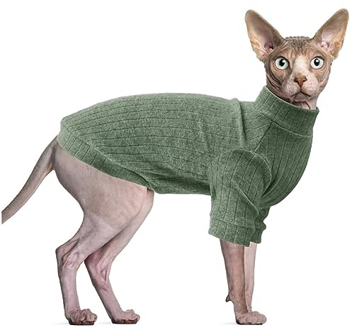 Oslueidy Sphynx Cat Clothes, Hairless Cat Vest Turtleneck Sweater, Kitten Puppy Pullover Shirt with Sleeves, Cat Pajamas Jumper for Sphynx, Cornish Rex, Devon Rex, Peterbald
