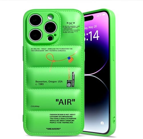 IAIYOXI Puffer Case per iPhone 15 da 6,1 pollici, con design di scarpe sportive, custodia per telefono con scarpe da ginnastica, etichetta bianca, cover in silicone morbido antiurto (iPhone 15, verde)