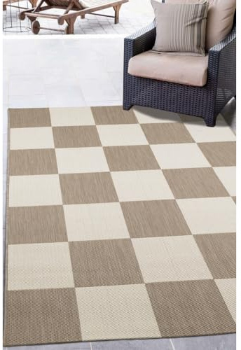 Modern Style Rugs Eden Natural Chequered Indoor Outdoor Medium Area Rug - Suitable for Indoor Outdoor Living Spaces - 120x170cm