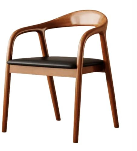YANYONG Esszimmerstuhl aus Holz mit Armlehne und geschwungener Rückenlehne. Schwarzer PU-gepolsterter Sessel für Wohnzimmer und Esszimmer, platzsparender moderner Holzstuhl