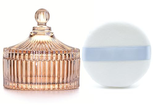 Houppette à poudre ultra douce en velours haute densité lavable et réutilisable - Houppette à poudre pour le corps et support de bocal en verre avec houppette pour le maquillage du visage - 8,4 cm