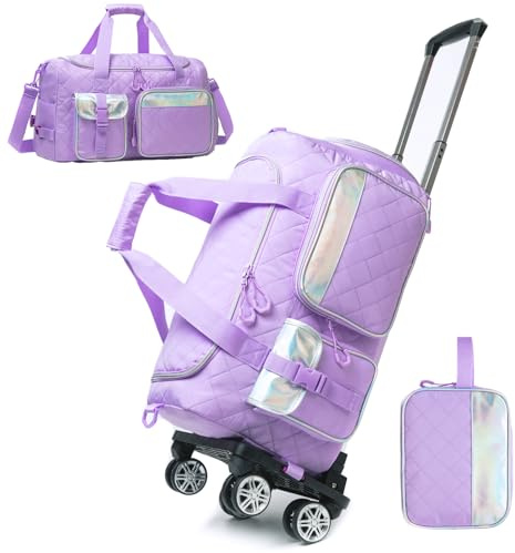 Wheeled Duffel Bag Wheeled Weekend Bag for Women with Toiletry Bag, Purple