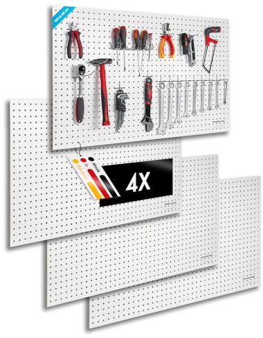 Pegboard Midi 4 St. Werkzeugwand aus Holz (MDF) 100 x 60 x 0,5 cm - Lochung Ø7 mm Lochabstand 25,4 mm - weiß lackiert - Hergestellt in Deutschland