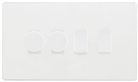 BG Evolve Pearlescent White 4 Gang Custom Grid Switch 2x LED Dimmer 2x 2 Way