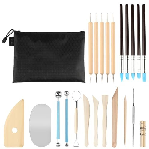 23 Pcs Herramientas Arcilla Polimerica Secado al Aire, Herramientas Ceramica, Herramientas de Arcilla Alfareria, Ceramica para Modela Polimérica Kit para Principiantes Adultos Cerámica de Arcilla