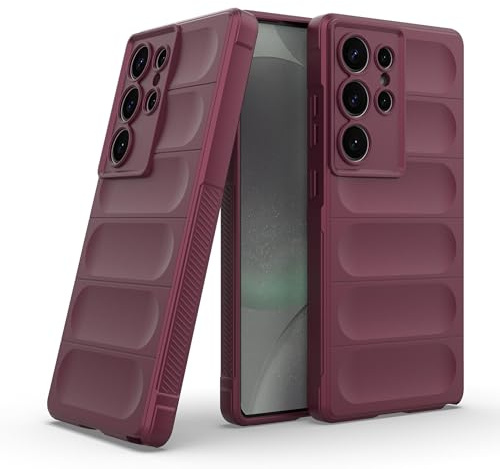 LBH Handyhülle für Samsung Galaxy S25 Ultra Schutzhülle Case Cover Bumper Anti-Schock Stoßabsorbierende Hülle Robust Stoßfest Kratzfest rutschfest Softgrip Griffzonen GripLine Burgunder Rot