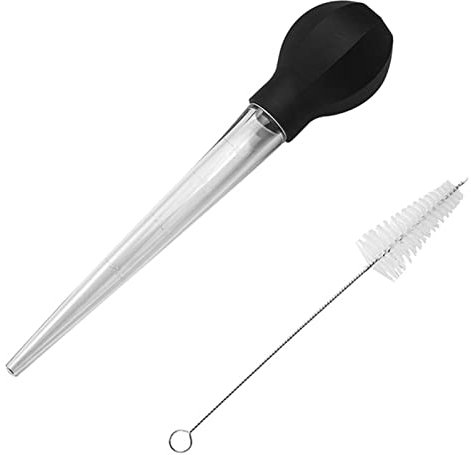 Turkey Baster with Cleaning Brush，Large Suction Bulb Powerful Easy to Use and Clean for Home Baking Kitchen Tool(COLOR:Black)