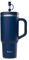QWETCH - Travel Cup 900ml avec Paille & Anse - 48h Glacé / 12h Froid - Gourde Isotherme Inox Recyclé - Mug avec Bouchon à Vis Anti-Éclaboussures - Tasse Thermos - Bleu Nuit