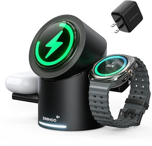 ZEEHOO 3 in 1 Charging Station for Samsung, Wireless Charger Stand, Qi2 15W Fast Charging for Samsung Galaxy S24 Ultra/S23 Ultra/S22/S21, Galaxy Watch Ultra/7/6/5, Galaxy Buds 2/2 Pro (Black)