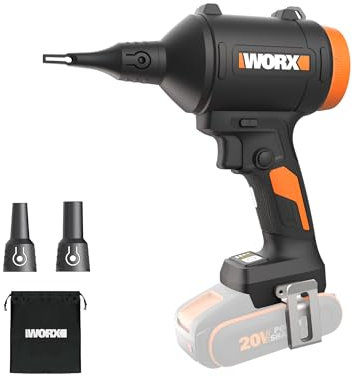 WORX 20V Akku-Staubbläser mit bürstenlosem Motor, elektrisches Luftgebläse zum Reinigen, Aufblasgerät für Matratzen, Druckluftgebläse (WX099.9 Without Battery and Charger)
