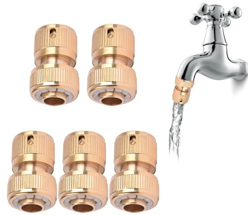 Gartenschlauch Anschluss, 5 Stück Schlauchverbinder Messing, 1/2 Zoll Gartenschlauch Schnellverbinder, Schlauchkupplung für Gartenbewässerung, Outdoor-Reinigung und DIY-Projekte
