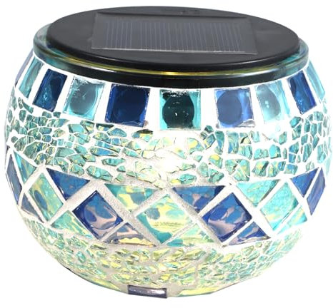 DECOMELODY Lampe Solaire Décorative En Mosaïque Led Étanche Pour Jardin Extérieur Décoration De Pelouse Ambiance Lumineuse Bleu Transparent