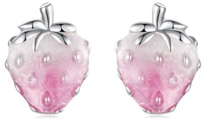 Kerraom 925 Sterlingsilber Erdbeere Ohrstecker Frucht Süße Niedliche Kleine Erdbeeren Ohrringe mit Rosa Emaille für Damen Frauen Mädchen, Leichte Ohrschmuck Geschenk