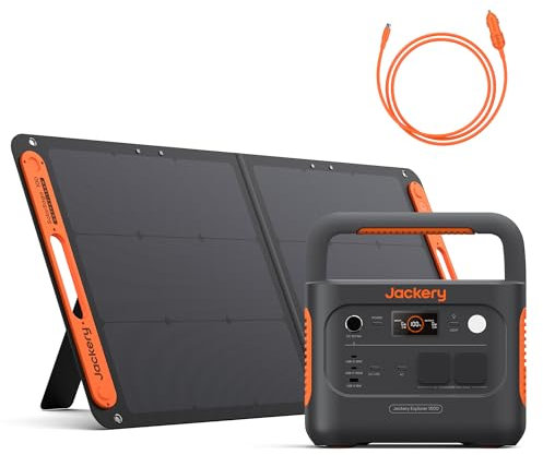 Jackery E1000 v2 Tragbare Powerstation mit 100W Solarpanel, 1070Wh LiFePO4 Solargenerator mit DC8020 Kfz-Ladekabel,1 Std. Schnellladung, LFP Powerstation für Outdoor Camping, Wohnmobil