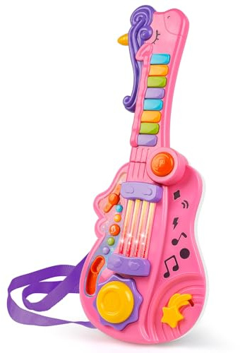 Kids Guitar Toy 3 in 1 Musical Instruments for Kids Piano with Strap | Electronic Guitar Toddlers, Music Toys for 3 4 5 6 Year Old Boys Girls Gifts(Pink)