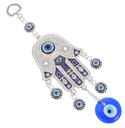 WEKADRIN Colgante Mano de Fátima Azul con Ojo Turco Decorativo para Puerta y Ventana Amuleto Protector para Hogar Adorno y Práctico para Pared y Oficina