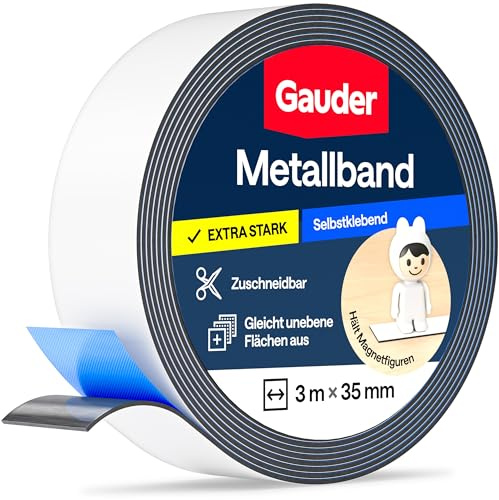GAUDER Metallband selbstklebend - Magnethaftband für Tonie®-Figuren & -Regale - Ferroband & Eisenband zum Basteln und Organisieren (3 m x 35 mm - weiß)
